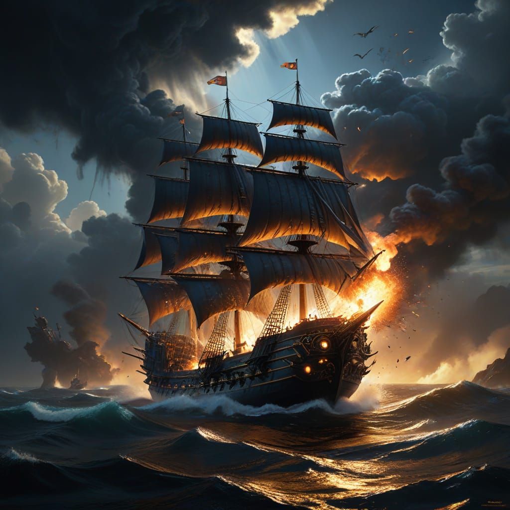 Steampunk Galleons Clash in Hyper-Realistic Naval Battle