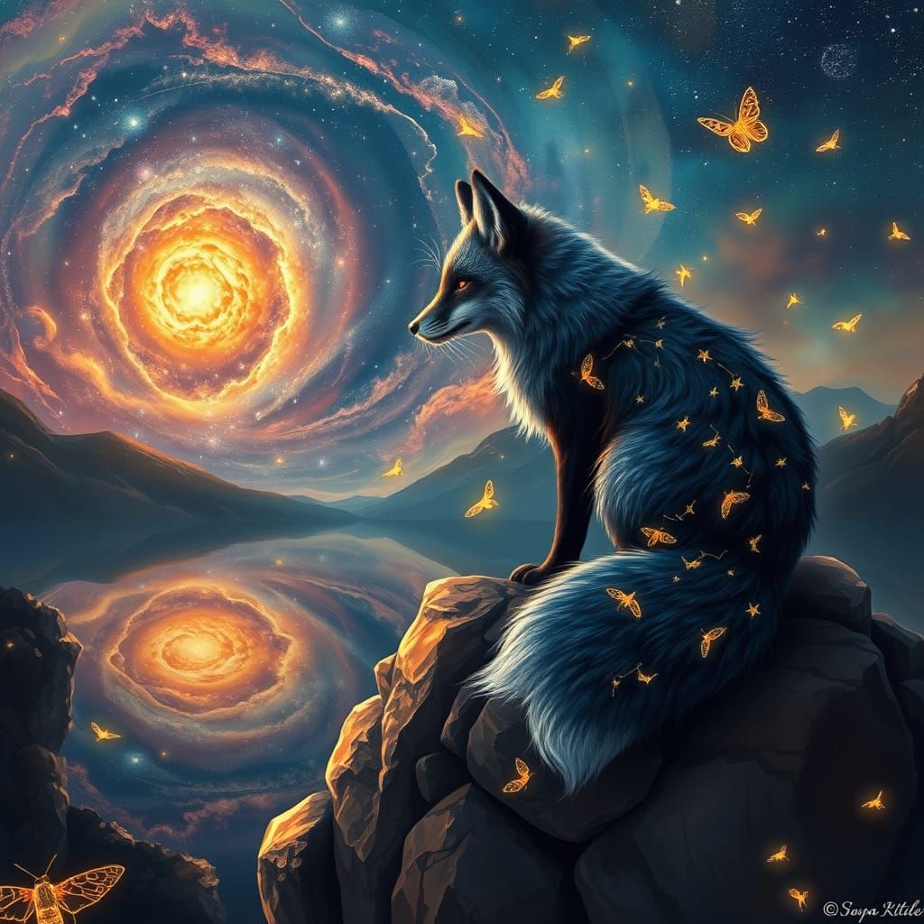 Idyllic Fox Gazing at a Galaxy