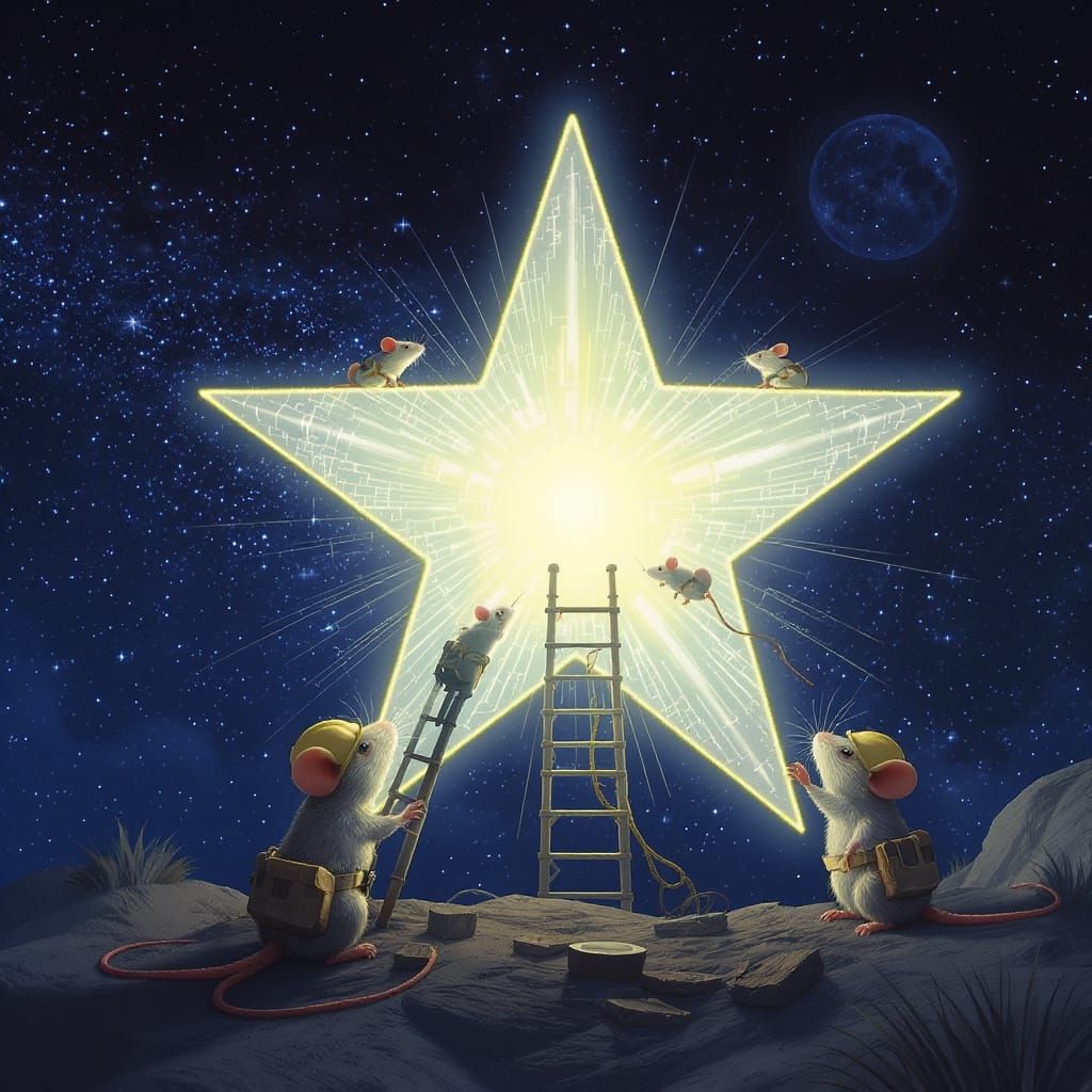 Mouse Engineers Repairing a Twinkling Star