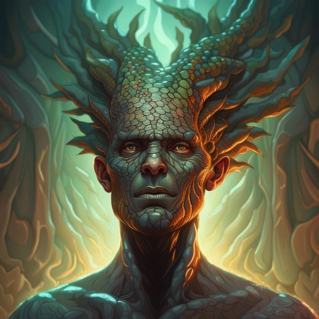 Reptilian Man Portrait with Moody Lighting