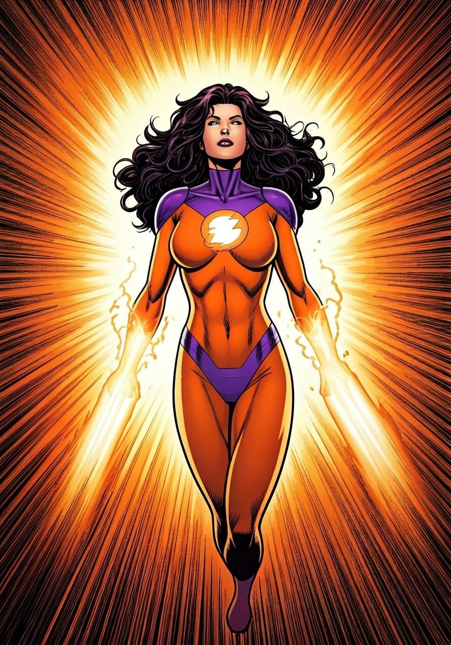 Energetic Female Superhero in Bold 80s Comics Style