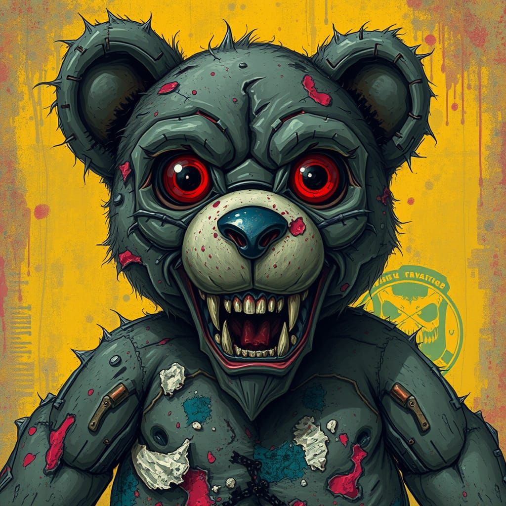 Creepy Possessed Teddy Bear with Razor Teeth