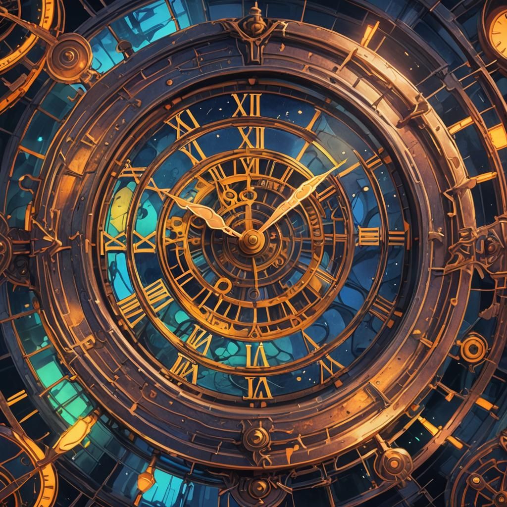 Neon Clock in Detailed Watercolour Painting