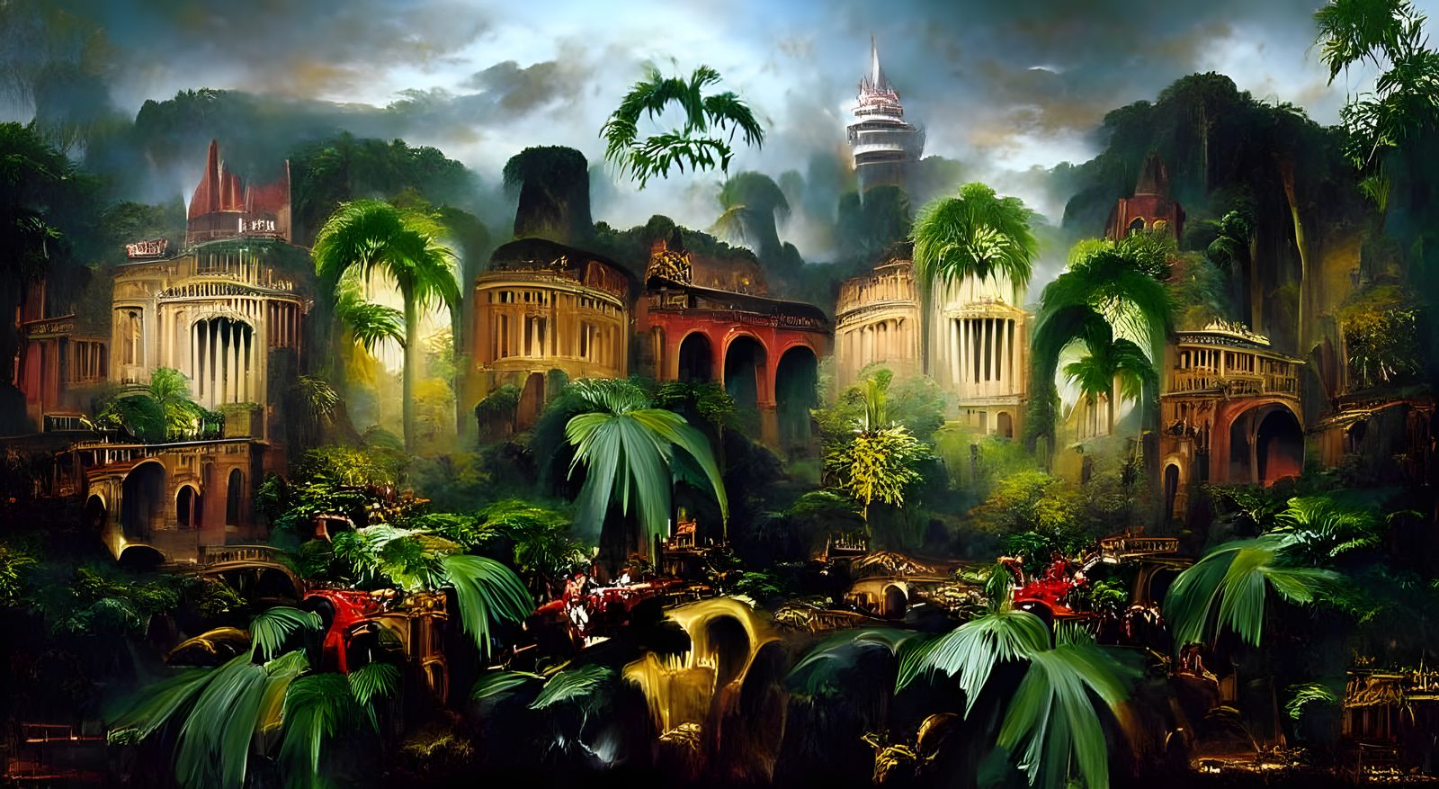 Ornate Ancient Jungle City Inspired by Thomas Cole