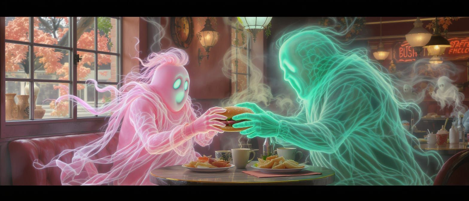 Ghostbuster Serves Burger to Ghost in Dreamy Cafe