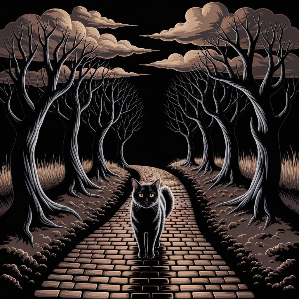 Whimsical Nighttime Scene in Oil Painting Style