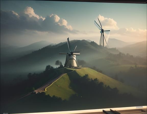 Old Farmer Planting Windmills in Anime Art Style