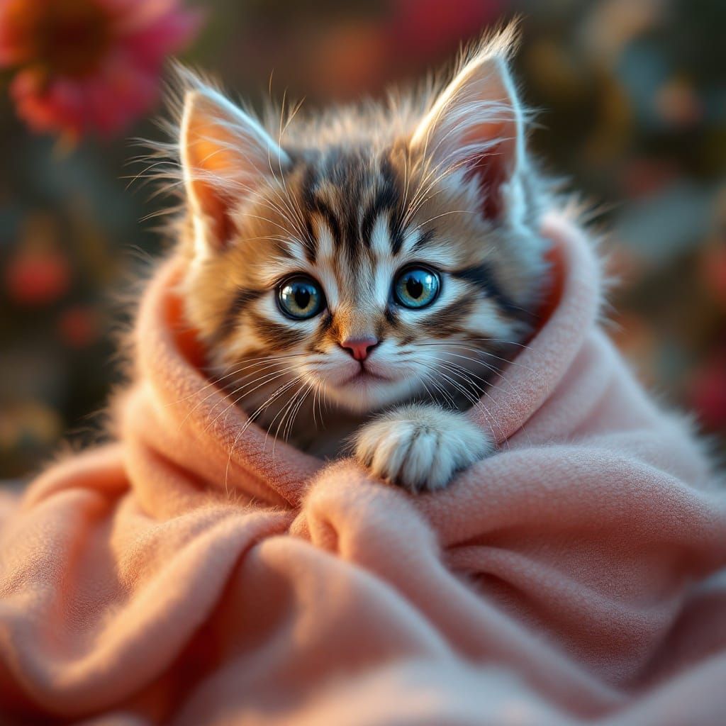 3D Charming Kitten Concept Art in Vibrant Triadic Colors