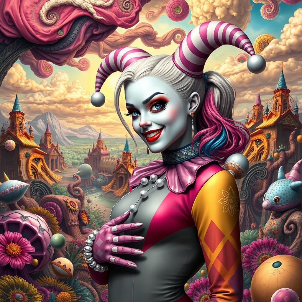Harley Quinn in Pastel Wonderland, Hyperrealistic Digital Ar...