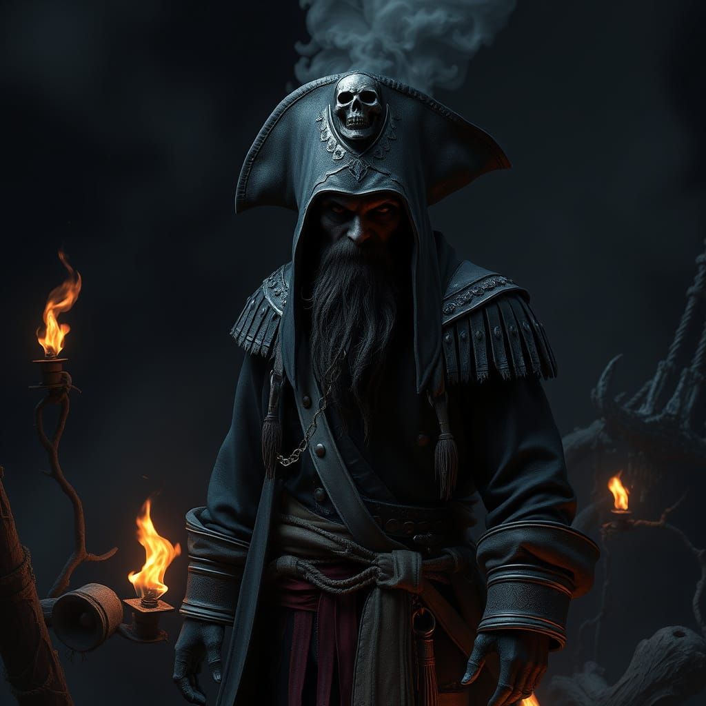 Mysterious Pirate Lord in Dark Fantasy Realm