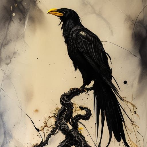 Gilded Raven Ink Flow: Photorealistic Masterpiece