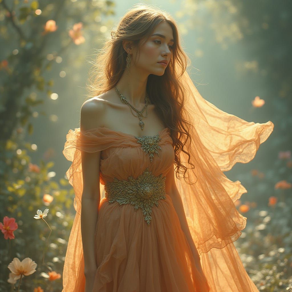 Model in Flowing Attire: An Art Nouveau Vision