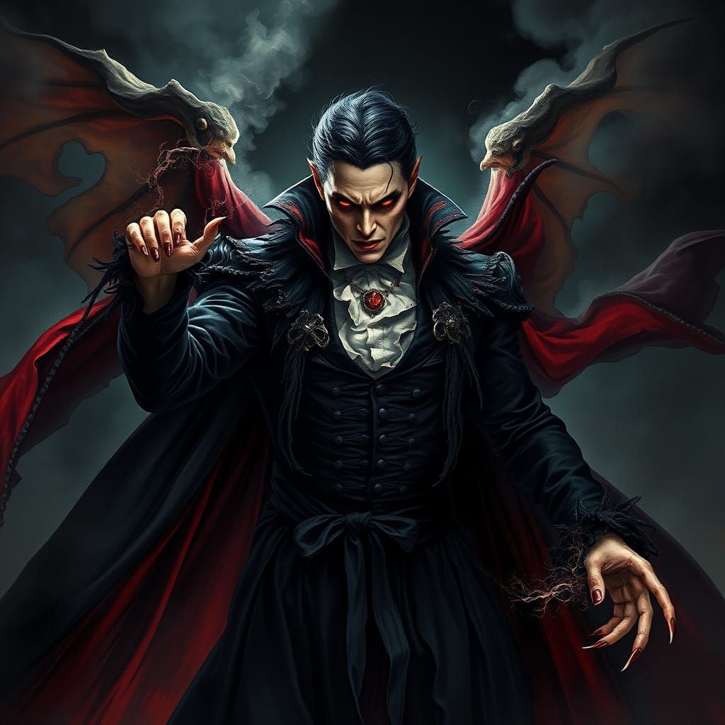 Ethereal Vampire Emerges from Dark Shadows in Baroque Splend...