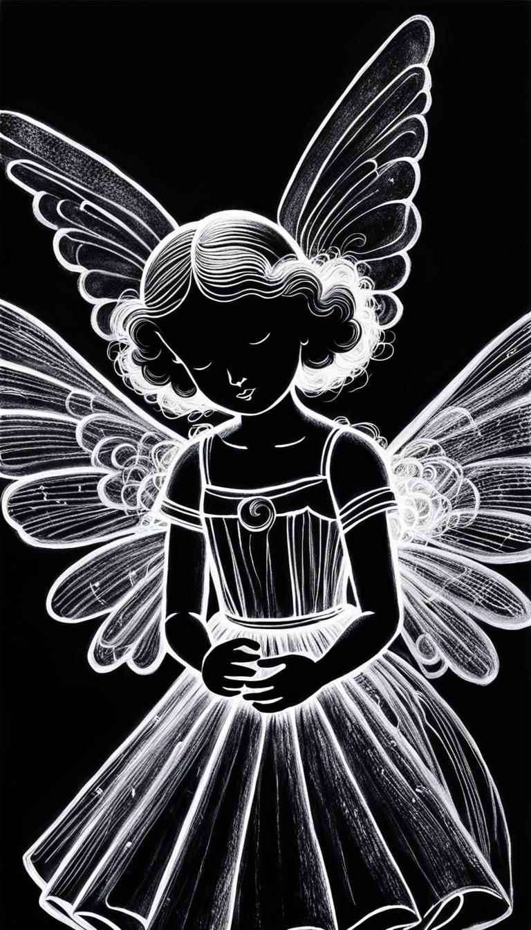 Monochrome Surreal Angel in Child's Drawing Style