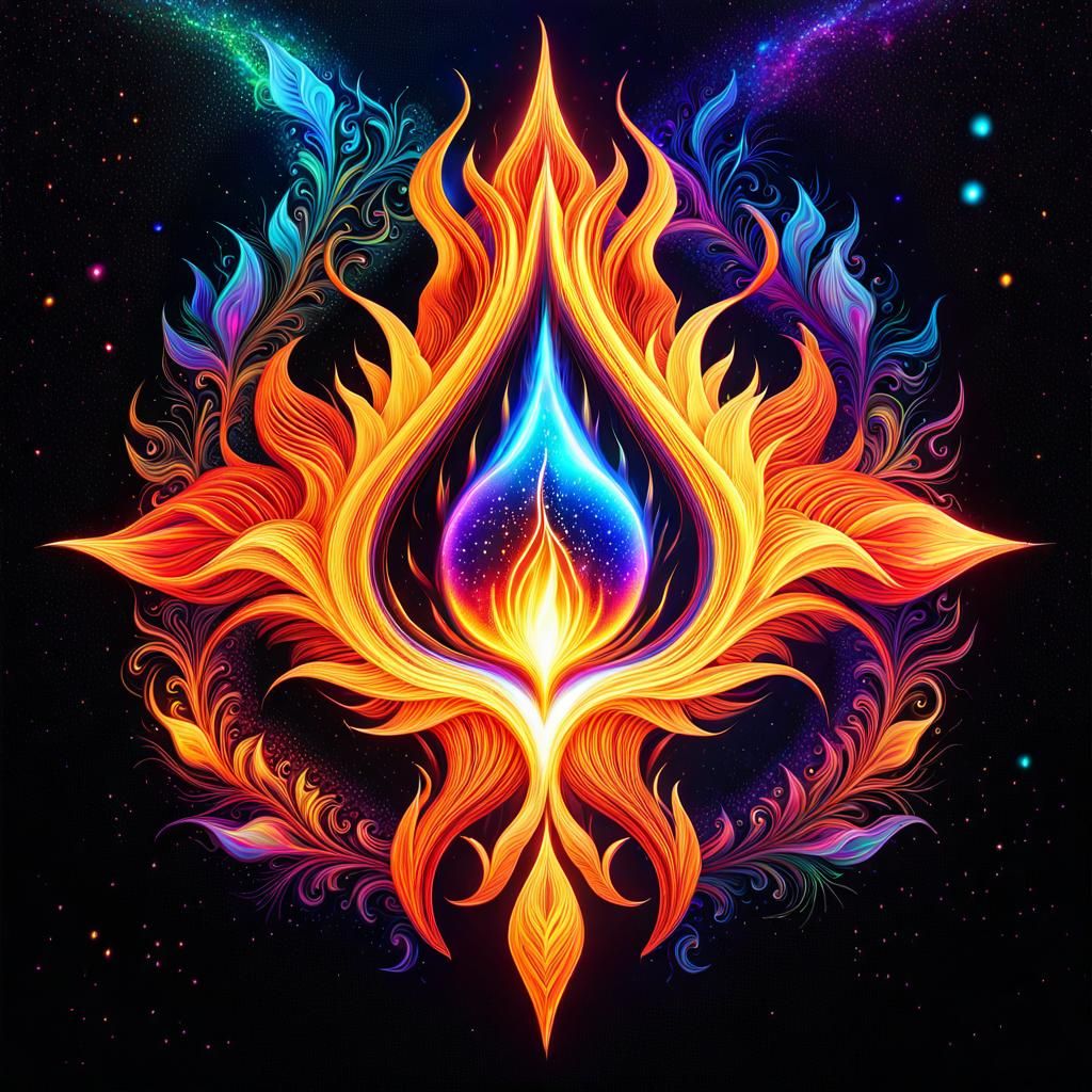 Flaming Heart: Holographic Cosmic Illustration