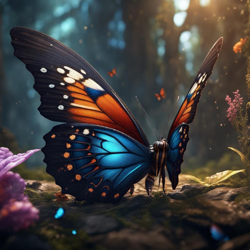 Fantastical Butterfly Eating: Detailed Matte Painting