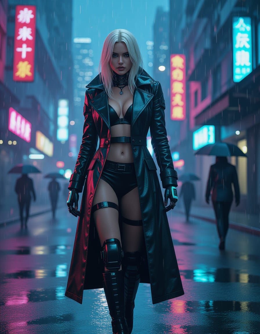 Cybernetic Siren in Dystopian Metropolis