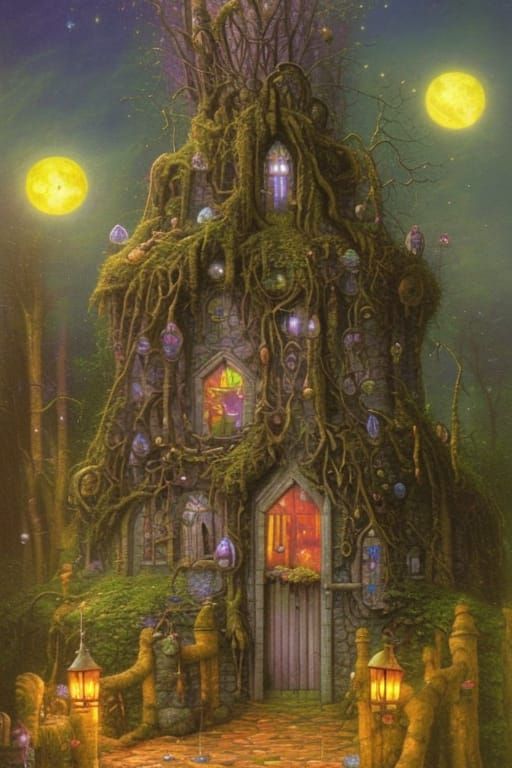 Magical Wizard's Hut in Swamp, Digital Pastel Art