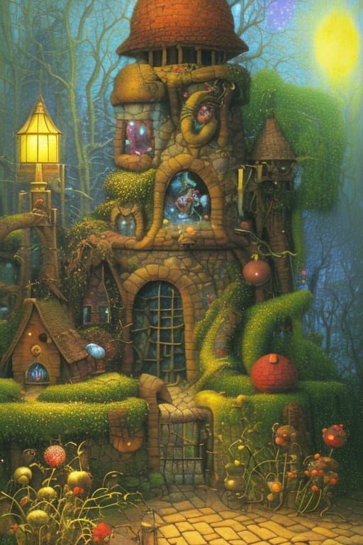 Magical Wizard's Hut in Swamp: Digital Oil Painting