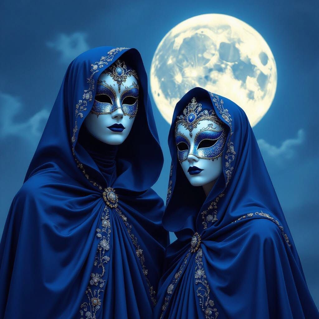 Mysterious Masked Figures in Moonlight