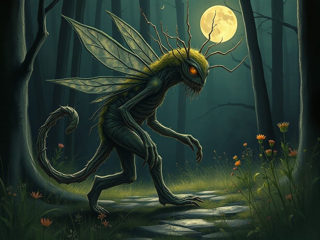 Moonlit Fairy Monster in Art Nouveau Style