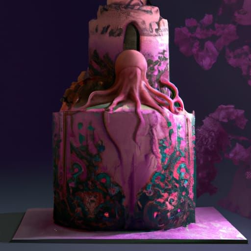 Gothic Pink Cake with Cthulhu, Detailed Matte Painting