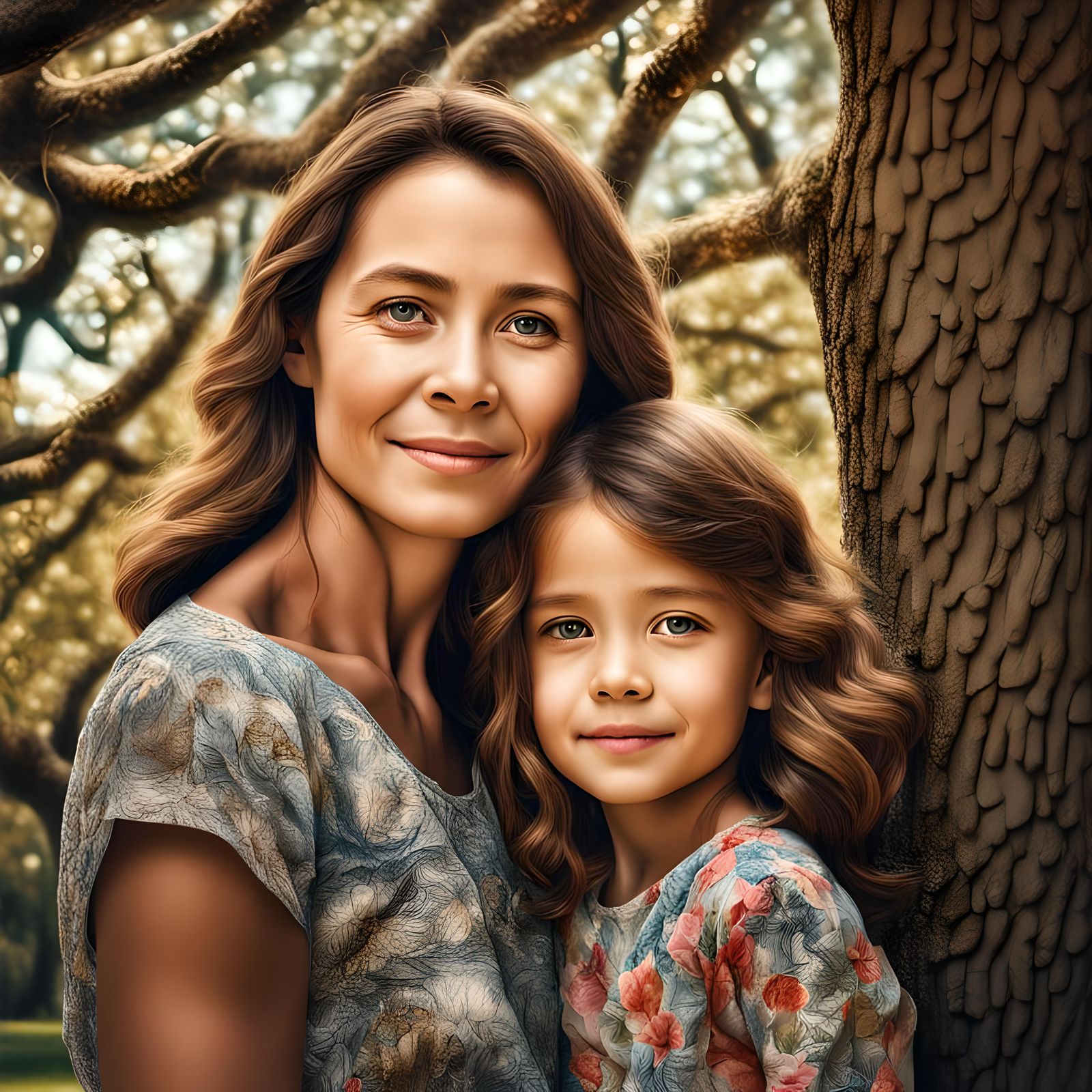Mother and Daughter Portrait with Growing Tree