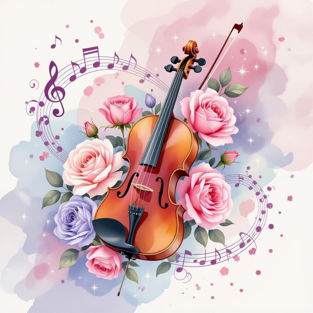 Violin and Roses Watercolor Art