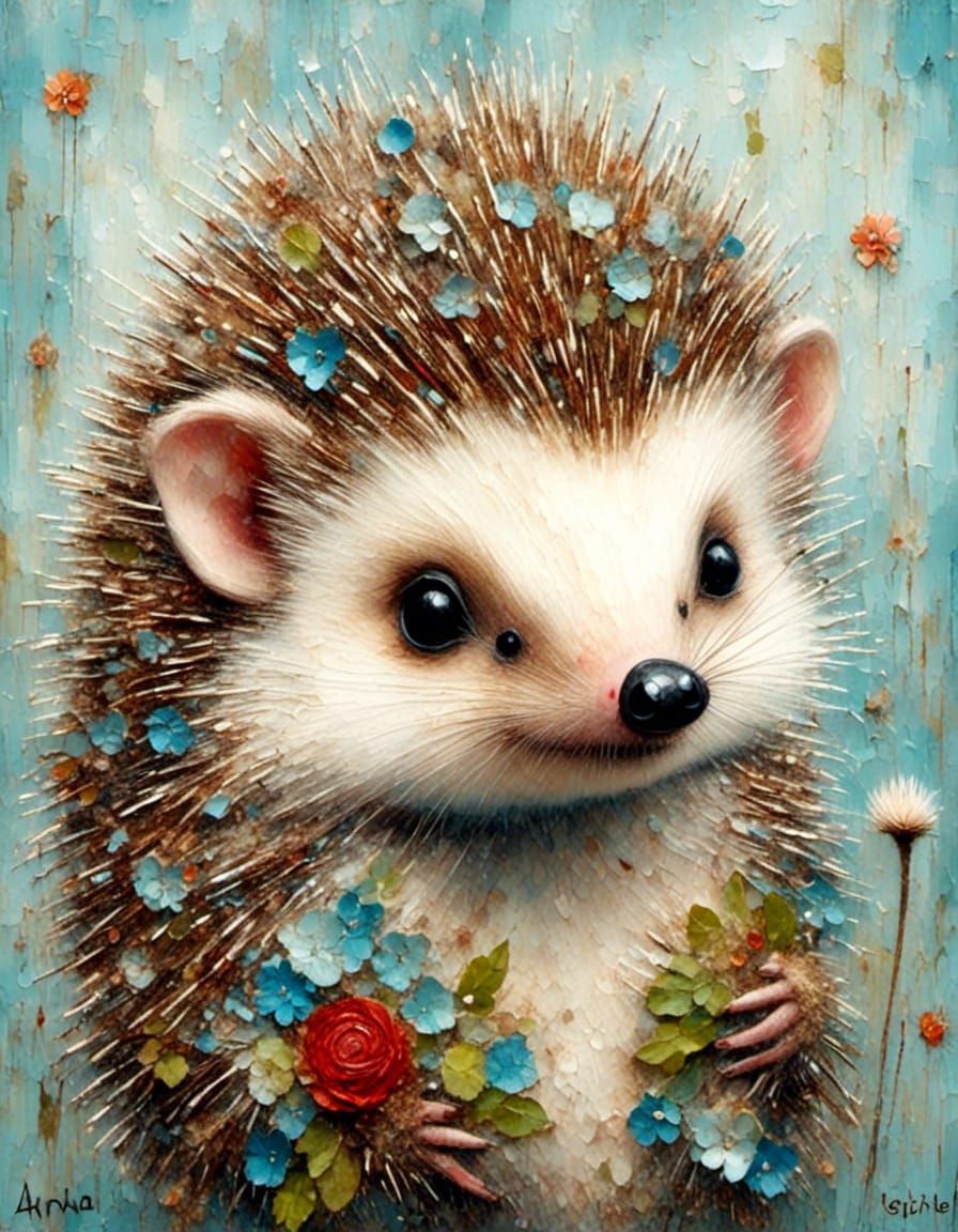 Whimsical baby hedgehog