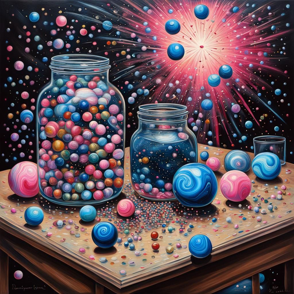 Surreal Antique Marbles with Fireworks, Classic Surrealism