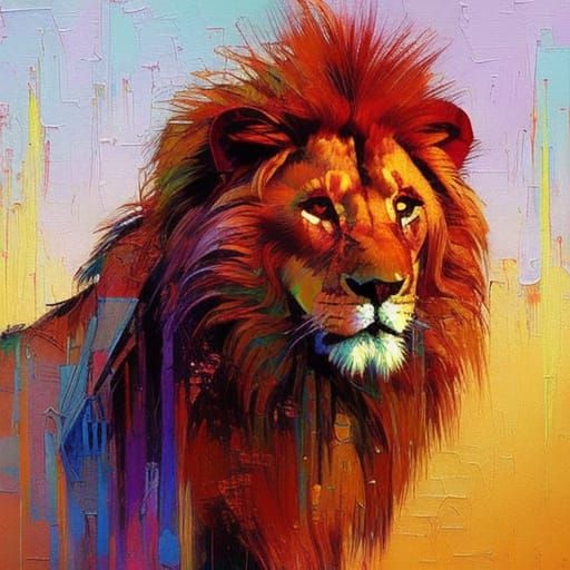 Lion Portrait Inspired by Impressionist Style