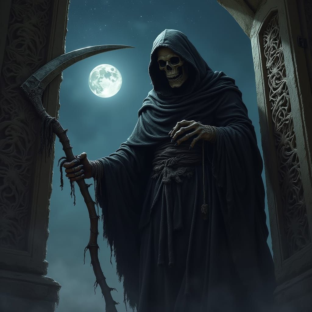 Grim Reaper Death Tarot Card in Dark Fantasy Style