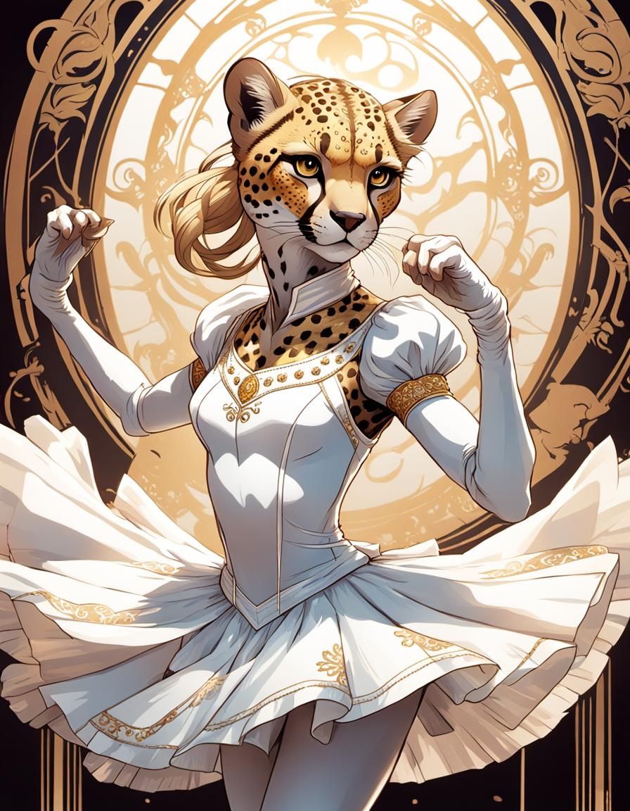 Cheetah Ballerina in Art Nouveau Style