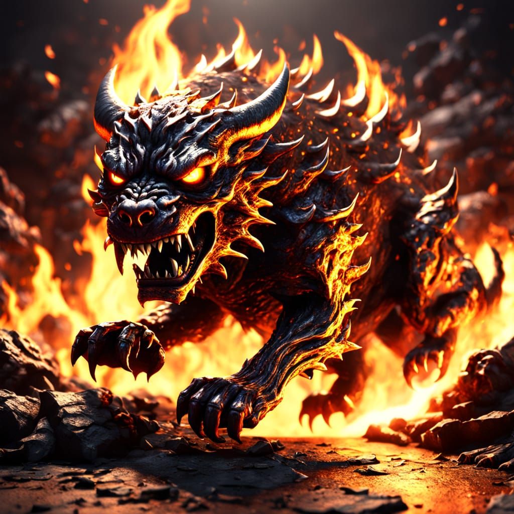 Demon Doggy Breaks Through in a Golden, Hellish Logo