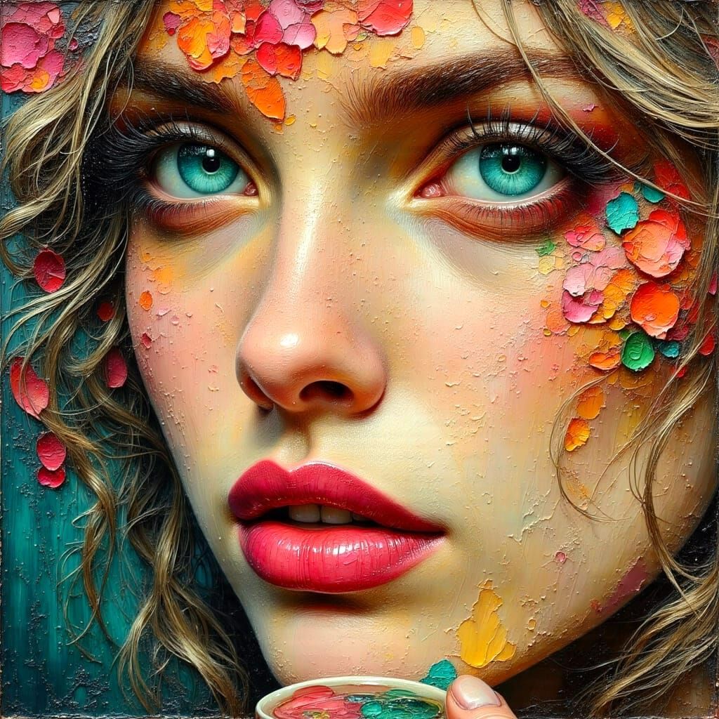 Impasto Portrait with Freckles in Oil Painting Style