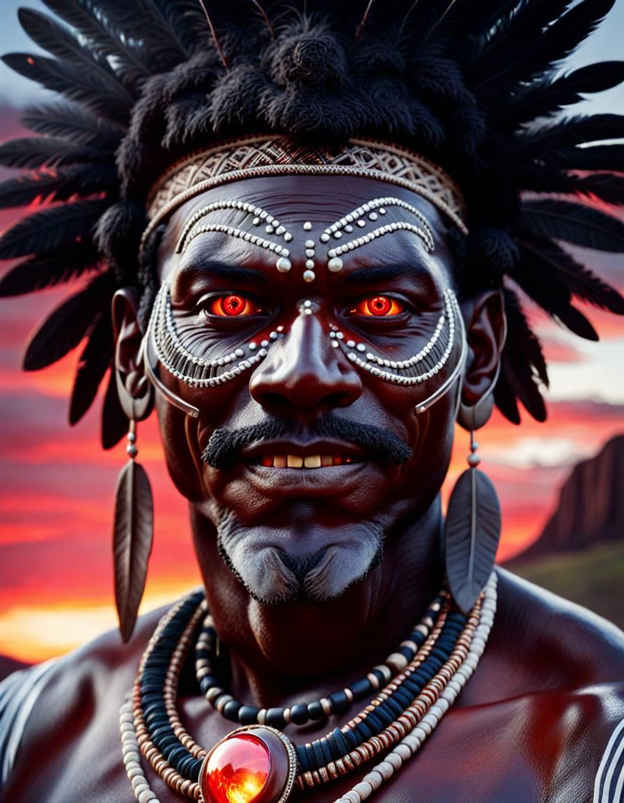 Aboriginal Shaman Portrait in Art Deco Zentangle Style