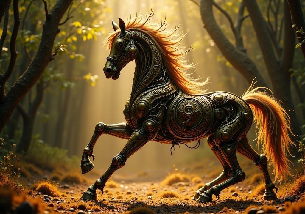 Mechanical Horse Rearing, Hyperdetailed Digital Painting