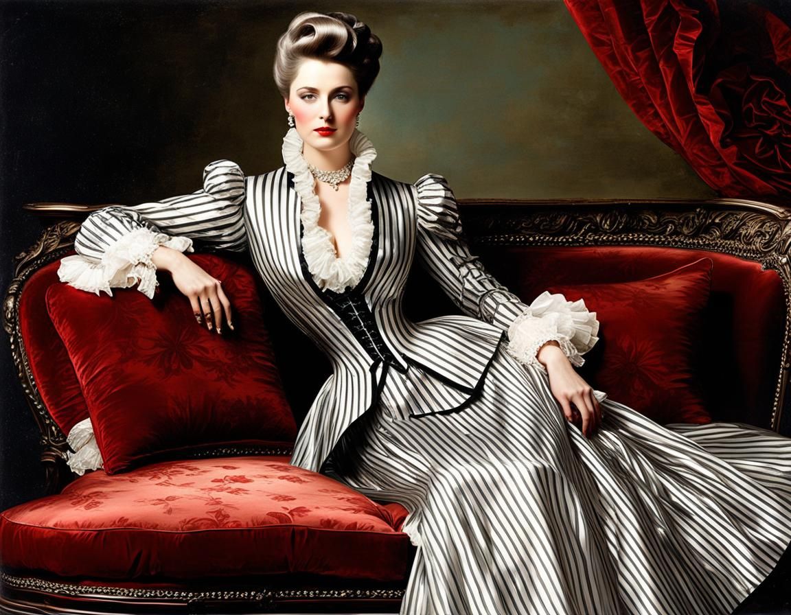 Elegant Bourgeois Woman in 19th Century Dress