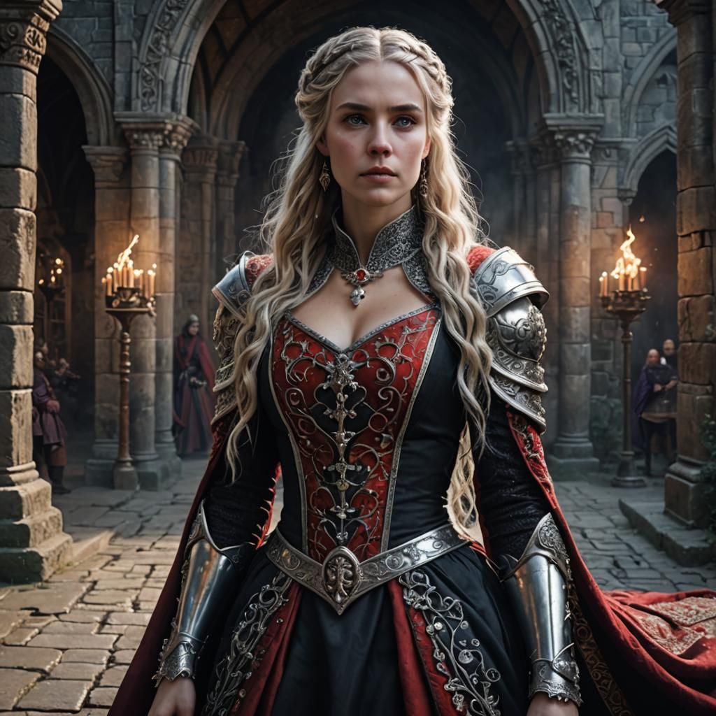 Medieval Fantasy Queen with Braided Silver Hair