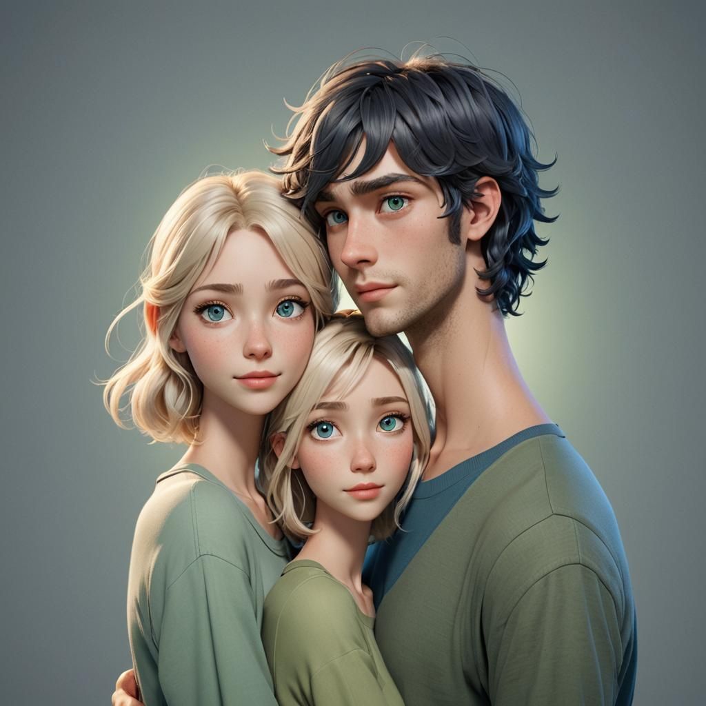 Cartoon Portrait of a Young Couple in CGI Style