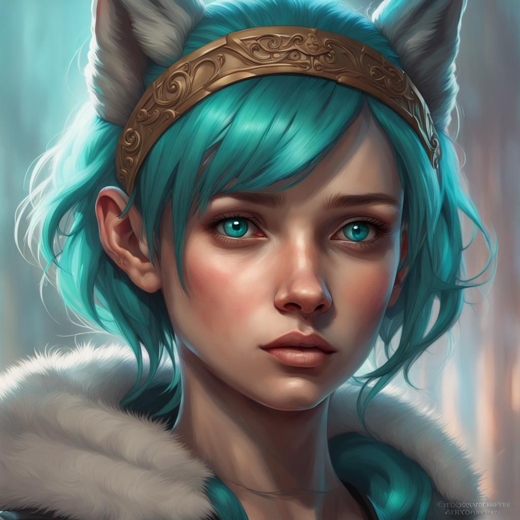 Teen Portrait with Teal Hair, Digital Art