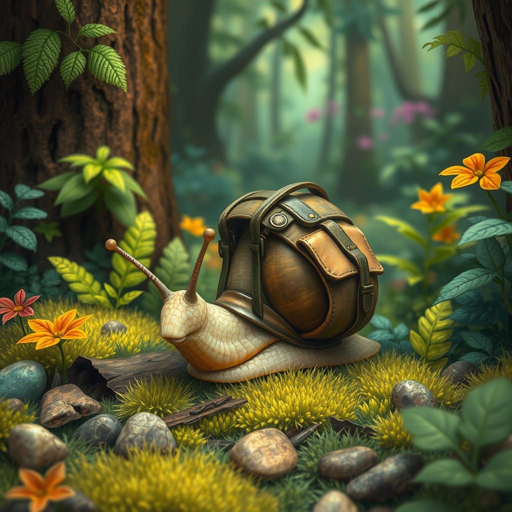 Snail's Forest Adventure: Detailed Digital Art