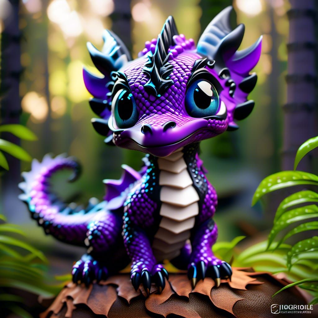 Hyperrealistic Chibi Forest Dragon with Pine Needle Scales
