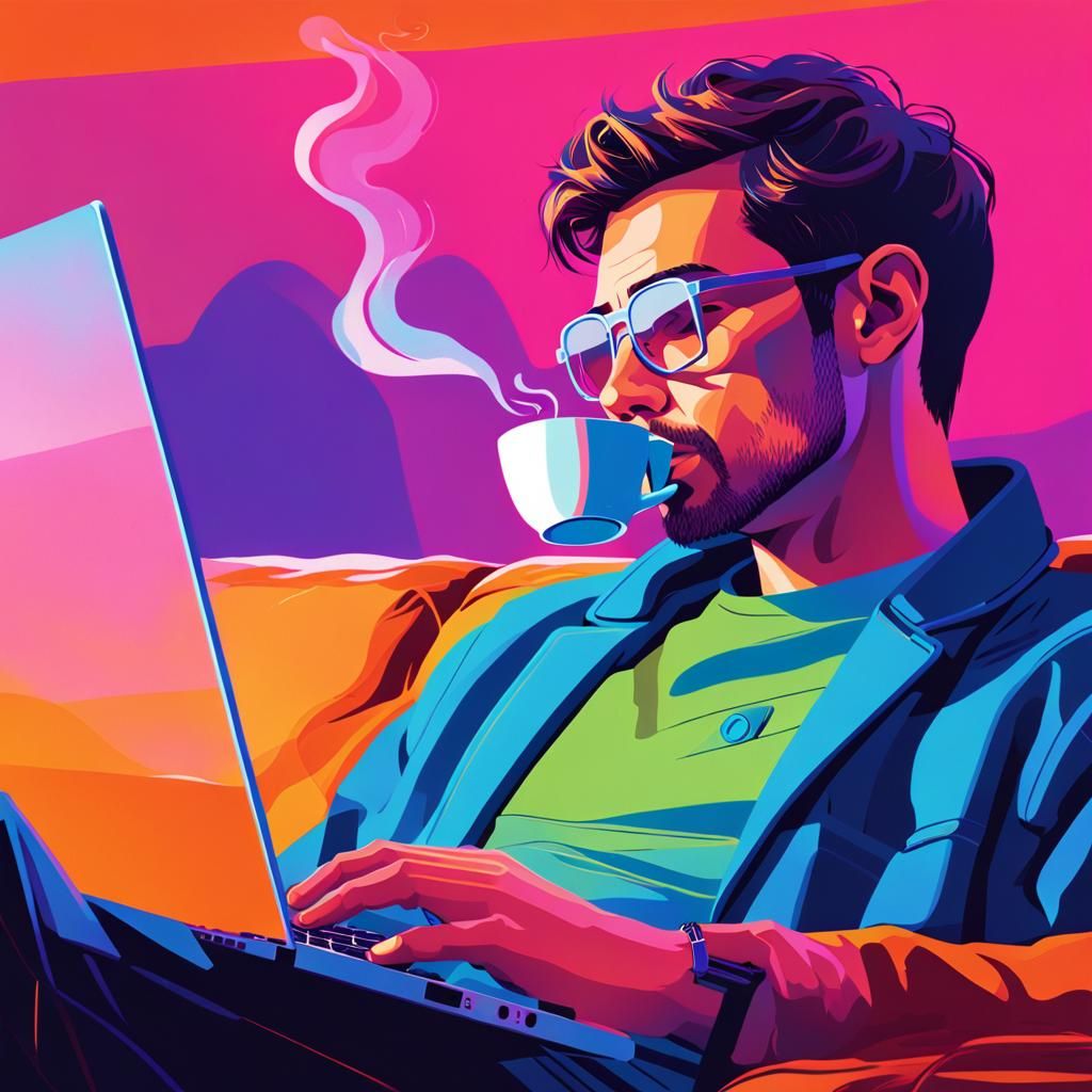 Person Lounging with Coffee: Digital Illustration