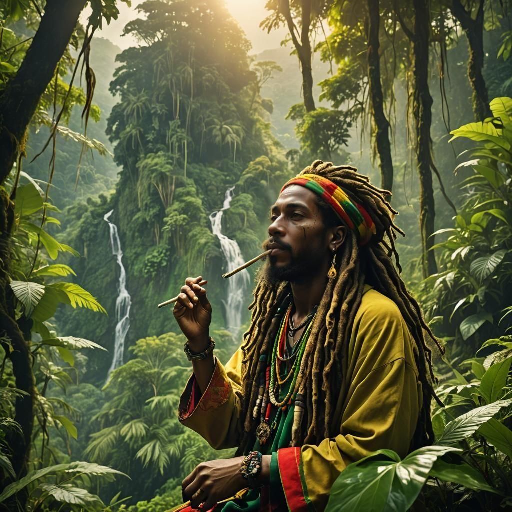 Rastafarian smoking a joint of weed