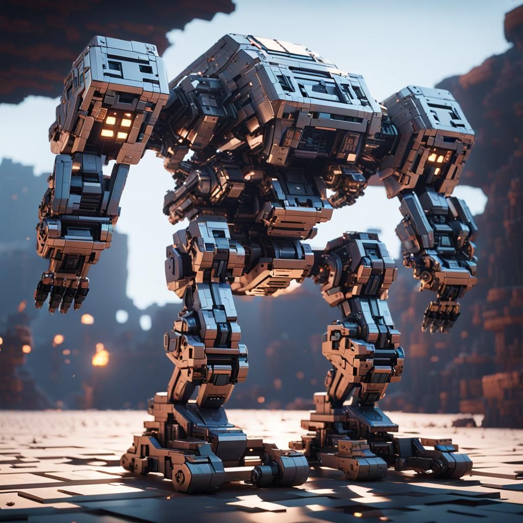Minecraft Mech Ground Shot in Sci-Fi Style