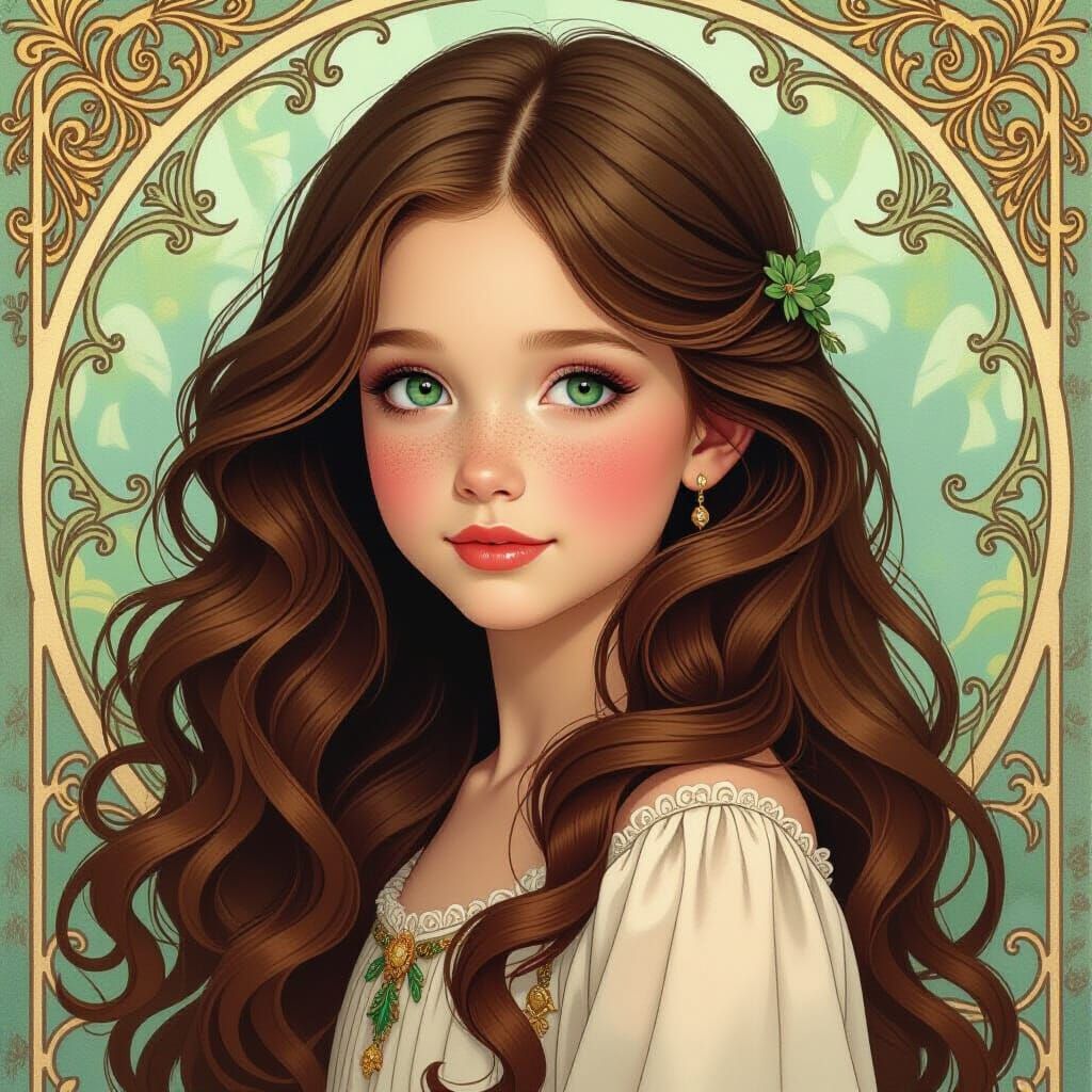 Girl with Emerald Eyes in Art Nouveau Style