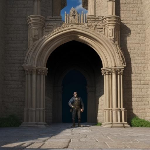 Colossal Arabian Bodybuilder Laughing at Castle Door