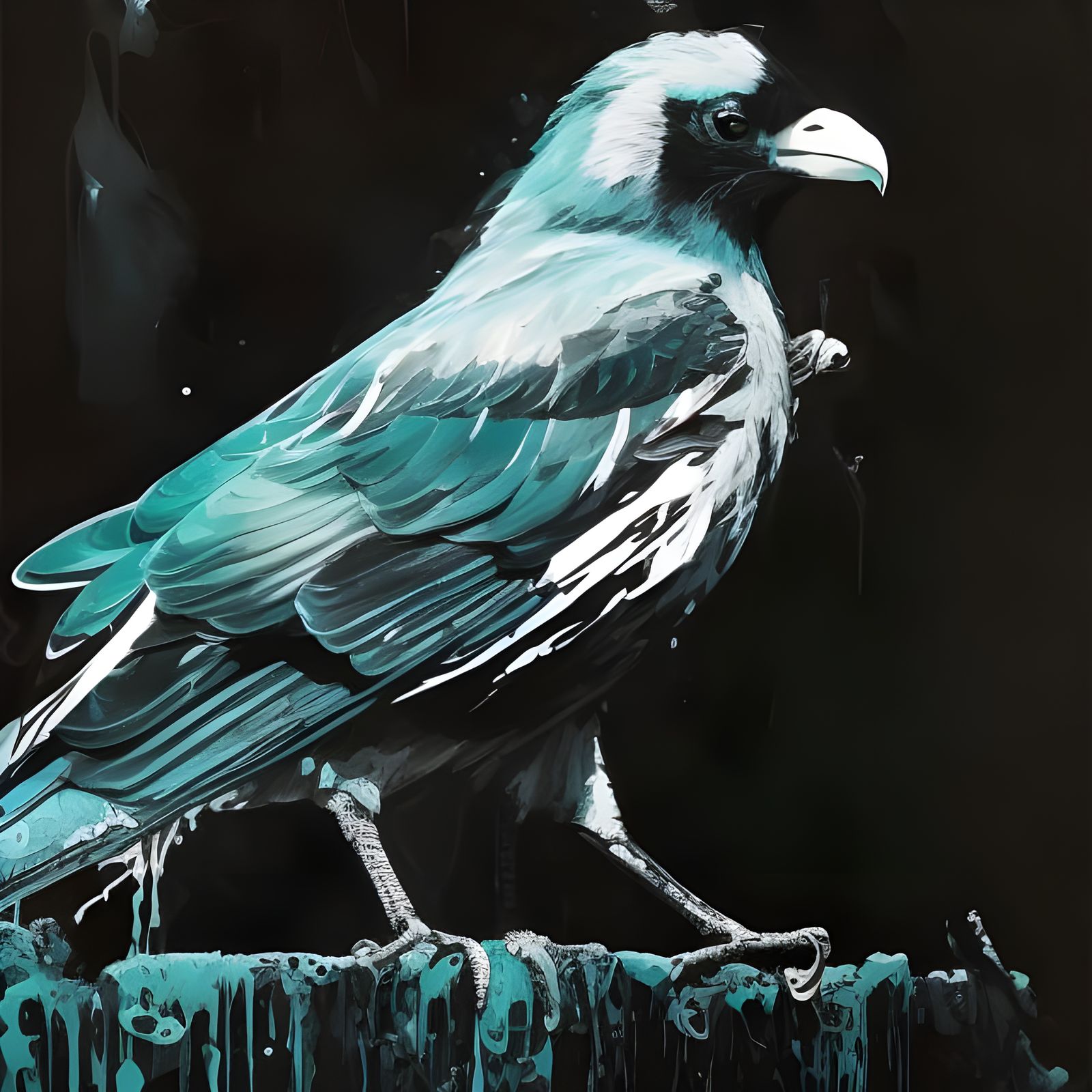 Badass Crow Portrait in Gouache Illustration Style