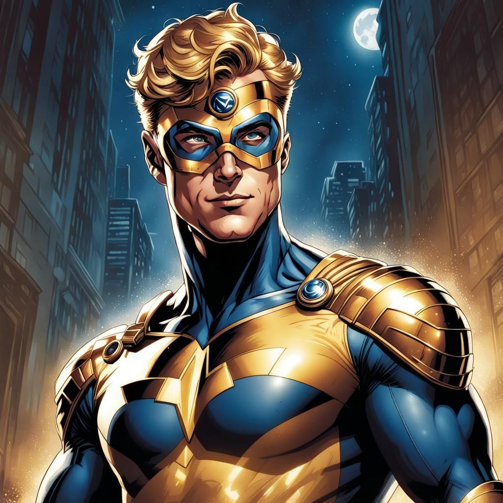 Glen Powell as Booster Gold: Comic Book Art